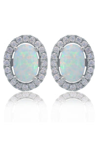 OPAL GLOW BLACKWATTLE WHITE CREATED OPAL EARRINGS SILVER