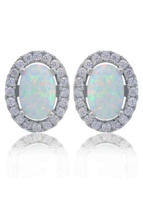 OPAL GLOW BLACKWATTLE WHITE CREATED OPAL EARRINGS SILVER