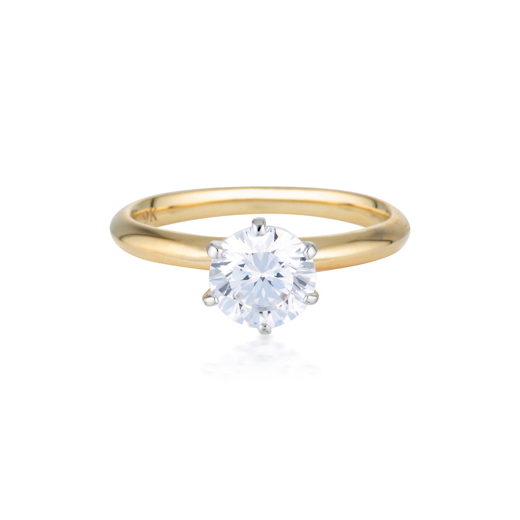 GEORGINI GOLD ROUND BRILLIANT CUT 1.25CTW MOISSANITE SOLITAIRE WITH KNIFE EDGE BAND IN YELLOW GOLD