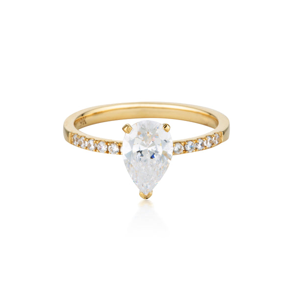 GEORGINI GOLD PEAR CUT AND ROUND BRILLIANT 1.5CTW ENGAGEMENT RING IN 9CT YELLOW GOLD