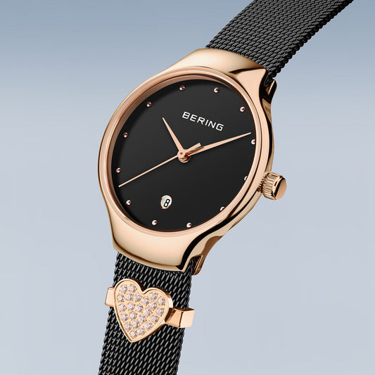 Bering Classic 26mm Rose Gold Black Milanese Strap Watch