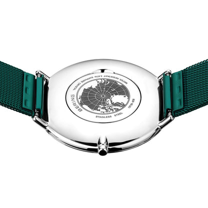 Bering Ultra Slim 39mm Green Milanese Strap Watch