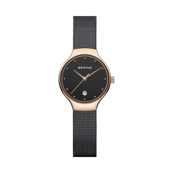 Bering Classic 26mm Rose Gold Black Milanese Strap Watch