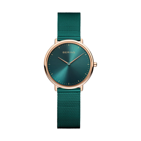 Bering Ultra Slim 27mm Green Milanese Strap Watch