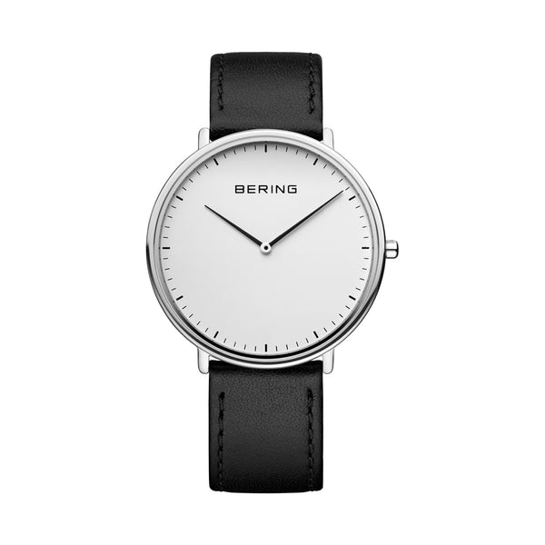 Bering Ultra Slim 39mm Black Leather Strap Watch
