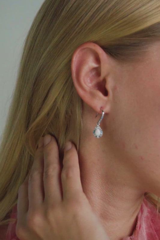 GEORGINI WISTERIA CREATED OPAL FLORIBUNDA SHEPHERD HOOK EARRINGS SILVER