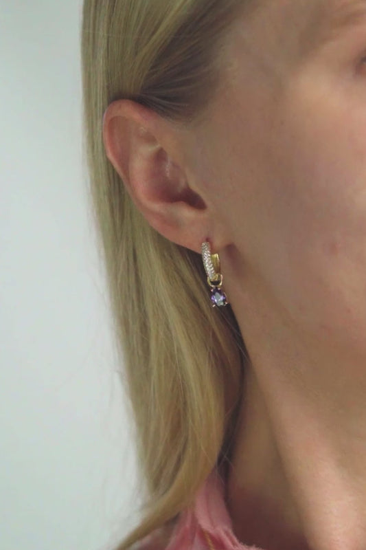GEORGINI WISTERIA DUO PEAR EARRINGS AMETHYST CZ GOLD