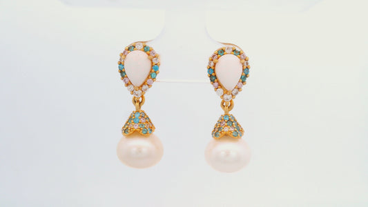 GEORGINI WISTERIA CREATED OPAL AND PEARL CASCADE EARRINGS GOLD