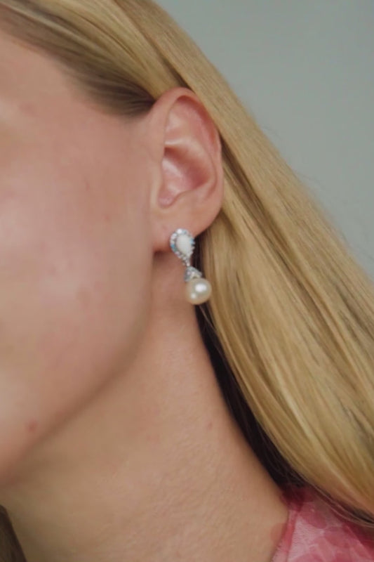 GEORGINI WISTERIA CREATED OPAL AND PEARL CASCADE EARRINGS SILVER