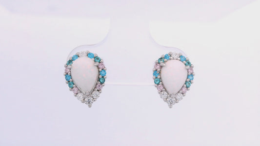 GEORGINI WISTERIA CREATED OPAL FLORIBUNDA STUD EARRINGS SILVER