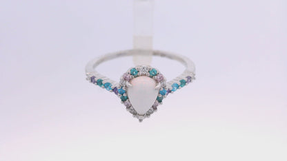 GEORGINI WISTERIA CREATED OPAL FLORIBUNDA RING SILVER