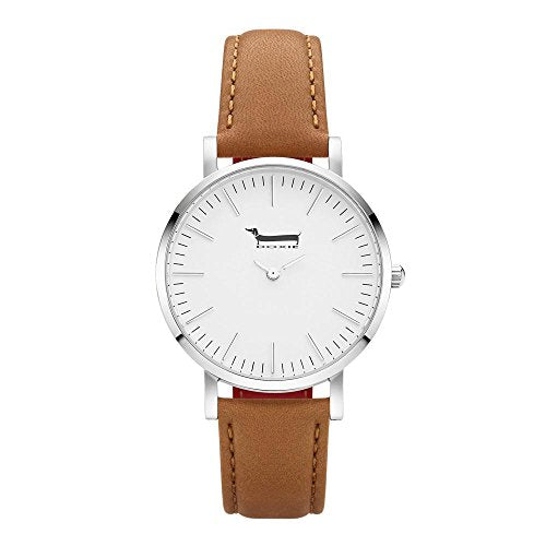 Doxie Women's Quartz Mini Oscar 34mm Silver Case Watch with Tan Leather Strap analog Display and Leather Strap, DXM0402