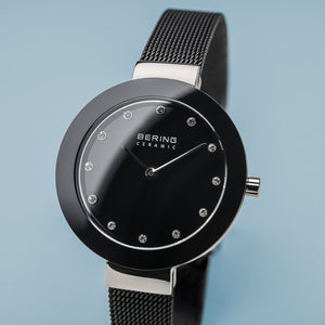 Bering Ceramic Polished Silver Slim Black Watch