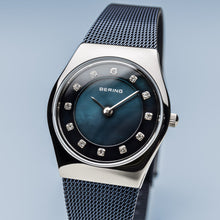 Load image into Gallery viewer, Bering Classic Polished Silver Navy Blue Mesh Watch