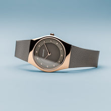 Load image into Gallery viewer, Bering Classic Polished Rose Gold Grey Mesh Watch