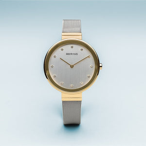 Bering Classic Polished Gold Silver Mesh Watch