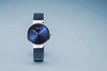 Load image into Gallery viewer, Bering Classic Brushed Silver Blue Mesh Watch