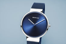 Load image into Gallery viewer, Bering Classic Brushed Silver Blue Mesh Watch