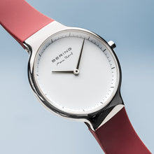 Load image into Gallery viewer, Bering Max René Polished Silver Red Silicone Watch