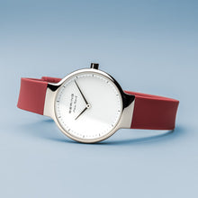 Load image into Gallery viewer, Bering Max René Polished Silver Red Silicone Watch