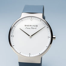 Load image into Gallery viewer, Bering Max René Polished Silver Blue Silicone Watch