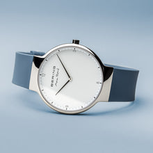 Load image into Gallery viewer, Bering Max René Polished Silver Blue Silicone Watch