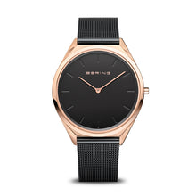 Load image into Gallery viewer, Bering Ultra Slim Polished Rose Gold Black Mesh Watch