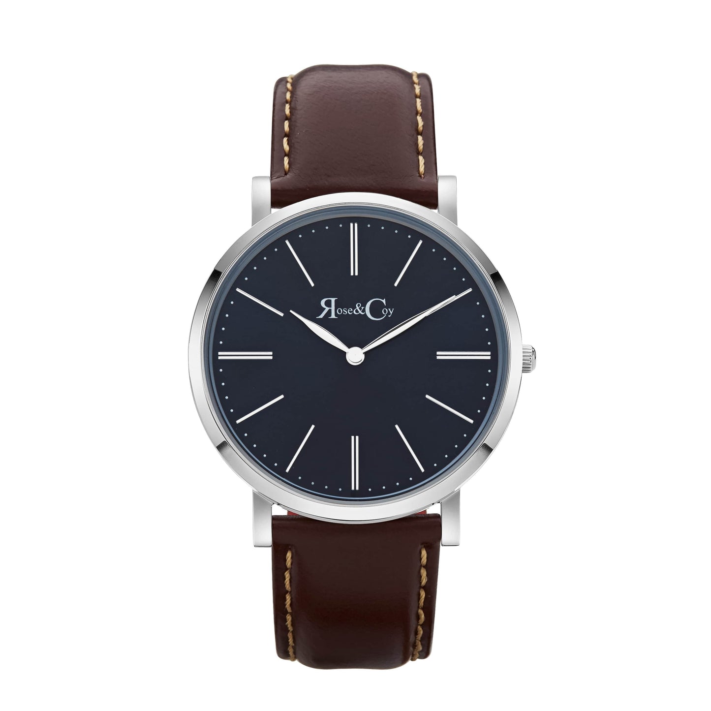 Rose & Coy Pinnacle Ultra Slim 40mm Silver | Dark Brown Leather | Blue Sunray Dial Watch