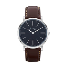 Load image into Gallery viewer, Rose &amp; Coy Pinnacle Ultra Slim 40mm Silver | Dark Brown Leather | Blue Sunray Dial Watch
