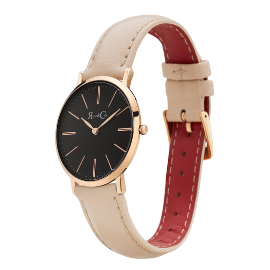 Rose & Coy Mini Pinnacle Ultra Slim 34mm Black Dial | Peach Leather Watch