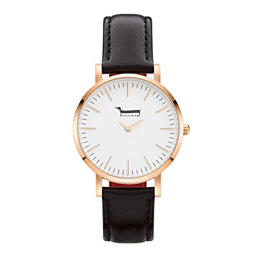 Doxie Women's Quartz Mini Frankie 34mm Rose Gold Case Watch with Black Leather Strap analog Display and Leather Strap, DXM0101