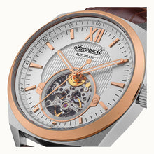 Load image into Gallery viewer, Ingersoll The Shelby Automatic Silver Rose Gold Brown Leather Watch