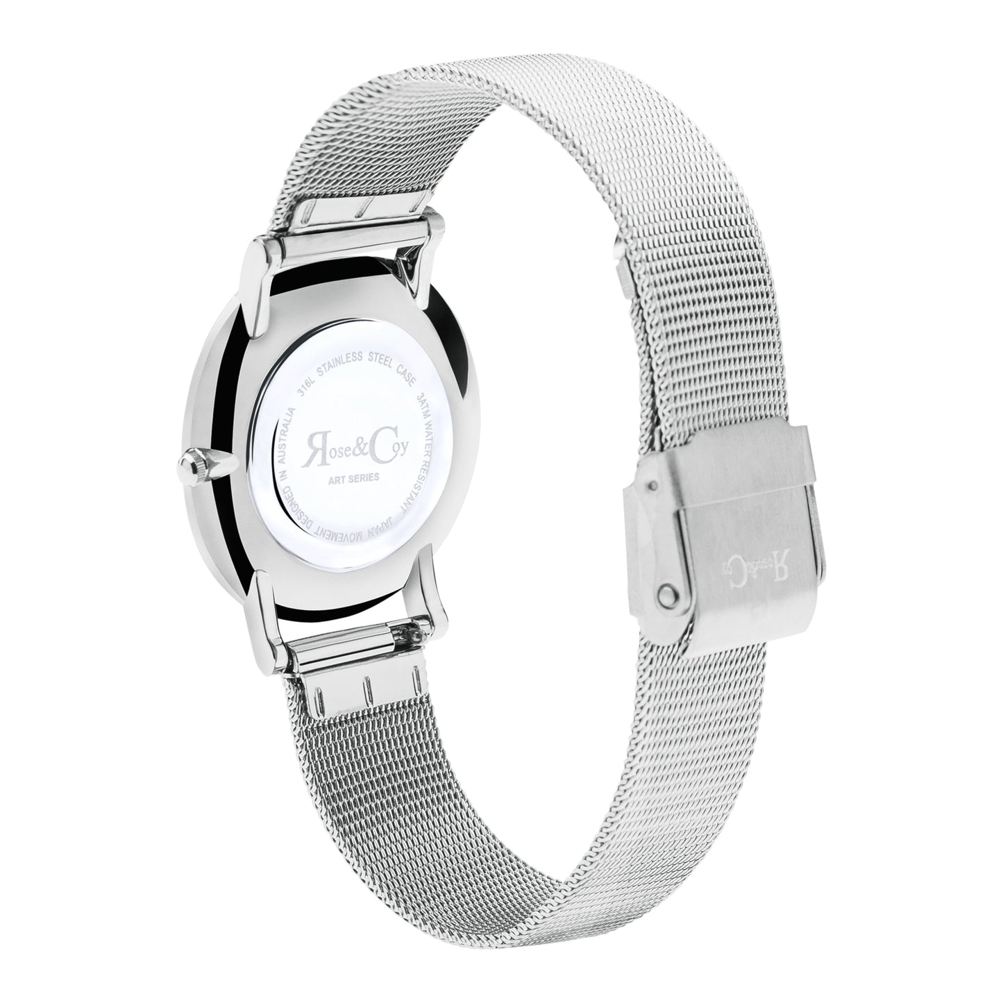 Rose & Coy Mini Pinnacle Ultra Slim 34mm Silver | Mesh Strap Watch