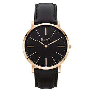 Rose & Coy Women's Quartz Pinnacle Ultra Slim 40mm Black Dial Watch with Rose Gold Case with Black Leather Strap analog Display and Leather Strap, RC0103