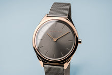 Load image into Gallery viewer, Bering Ultra Slim Polished Rose Gold Grey Mesh Watch