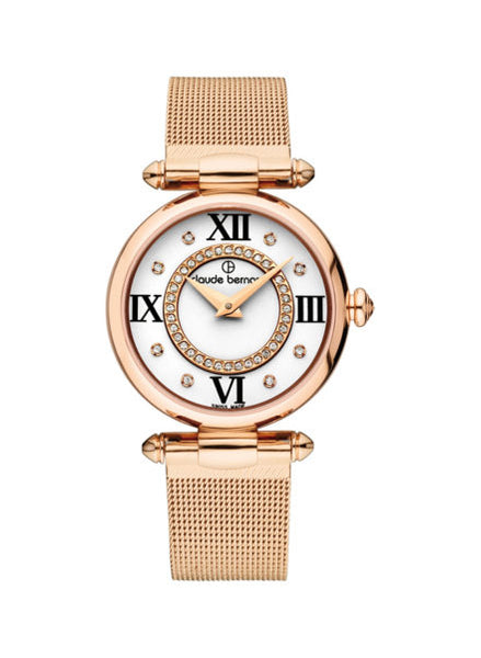 Claude Bernard Dress Code Embellished Dial Rose Gold Watch