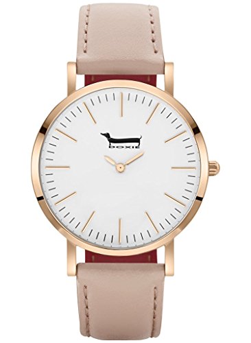 Doxie Women's Quartz Penelope 40mm Rose Gold Case Watch with Peach Leather Strap analog Display and Leather Strap, DX0301