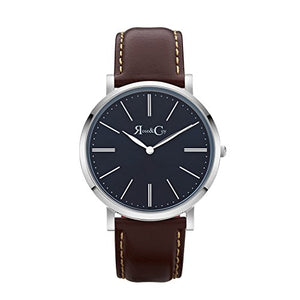 Rose & Coy Men's Quartz Pinnacle Ultra Slim 40mm Blue Sunray Dial Watch with Silver Case with Dark Brown Leather Strap analog Display and Leather Strap, RC0603