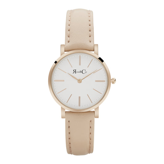 Rose & Coy Petite Pinnacle Ultra Slim 30mm Rose Gold | Peach Leather Watch