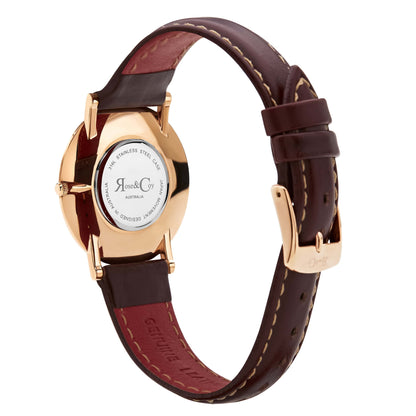 Rose & Coy Mini Pinnacle Ultra Slim 34mm Rose Gold | Dark Brown | Blue Sunray Dial Watch