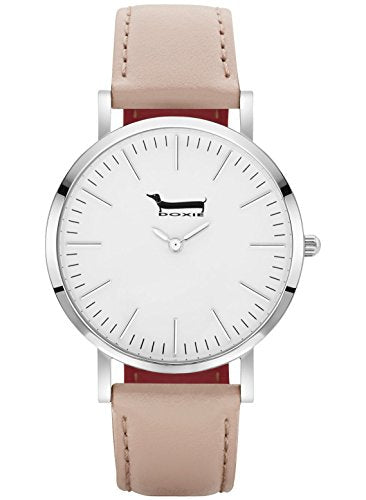 Doxie Women's Quartz Shelby 40mm Silver Case Watch with Peach Leather Strap analog Display and Leather Strap, DX0302