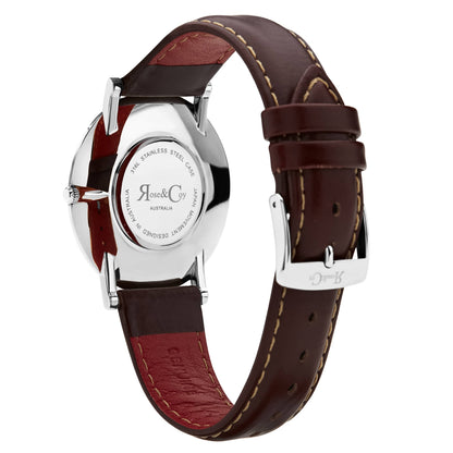 Rose & Coy Pinnacle Ultra Slim 40mm Silver | Dark Brown Leather | Blue Sunray Dial Watch