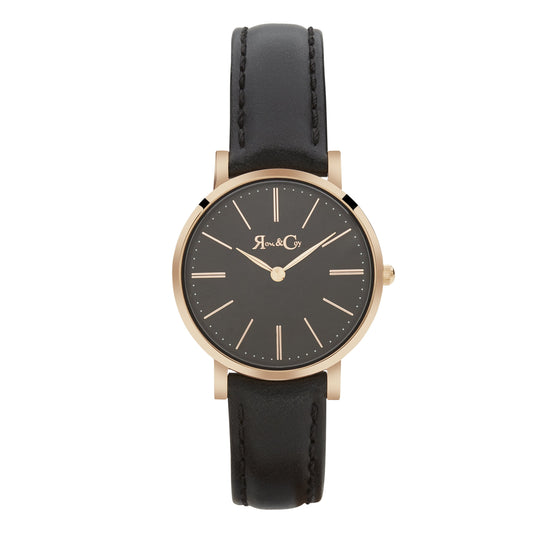 Rose & Coy Petite Pinnacle Ultra Slim 30mm Rose Gold | Black Leather | Black Dial Watch