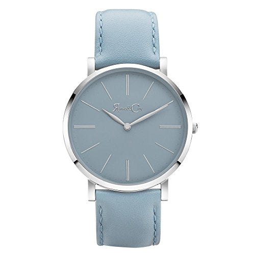 Rose & Coy Men's Quartz Pinnacle Ultra Slim 40mm Light Blue Dial Watch with Silver Case with Light Blue Leather Strap analog Display and Leather Strap, RC0801