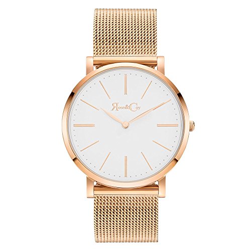 Rose & Coy Women's Quartz Pinnacle Ultra Slim 40mm White Dial Watch with Rose Gold Case with Rose Gold Mesh Strap analog Display and Rose Gold Strap, RC0901