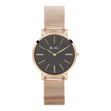 Load image into Gallery viewer, Rose &amp; Coy Mini Pinnacle Ultra Slim 34mm Rose Gold Black Dial | Mesh Strap Watch
