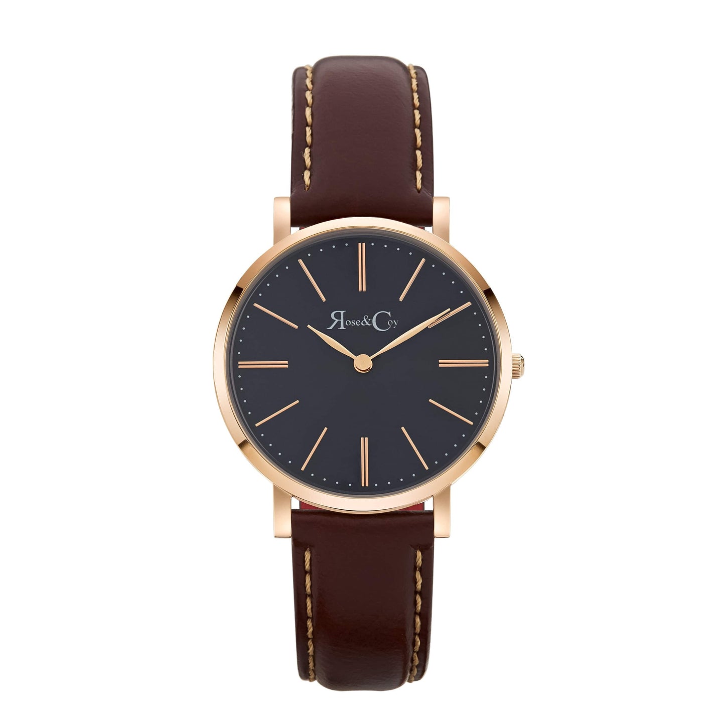 Rose & Coy Mini Pinnacle Ultra Slim 34mm Rose Gold | Dark Brown | Blue Sunray Dial Watch