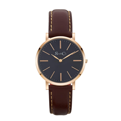 Rose & Coy Mini Pinnacle Ultra Slim 34mm Rose Gold | Dark Brown | Blue Sunray Dial Watch