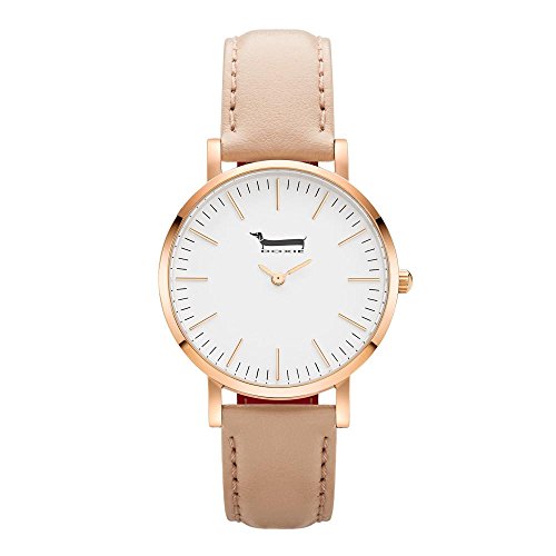 Doxie Women's Quartz Mini Penelope 34mm Rose Gold Case Watch with Peach Leather Strap analog Display and Leather Strap, DXM0301