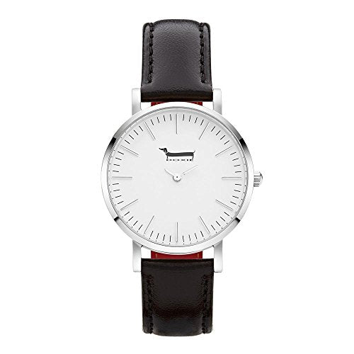 Doxie Women's Quartz Mini George 34mm Silver Case Watch with Black Leather Strap analog Display and Leather Strap, DXM0102
